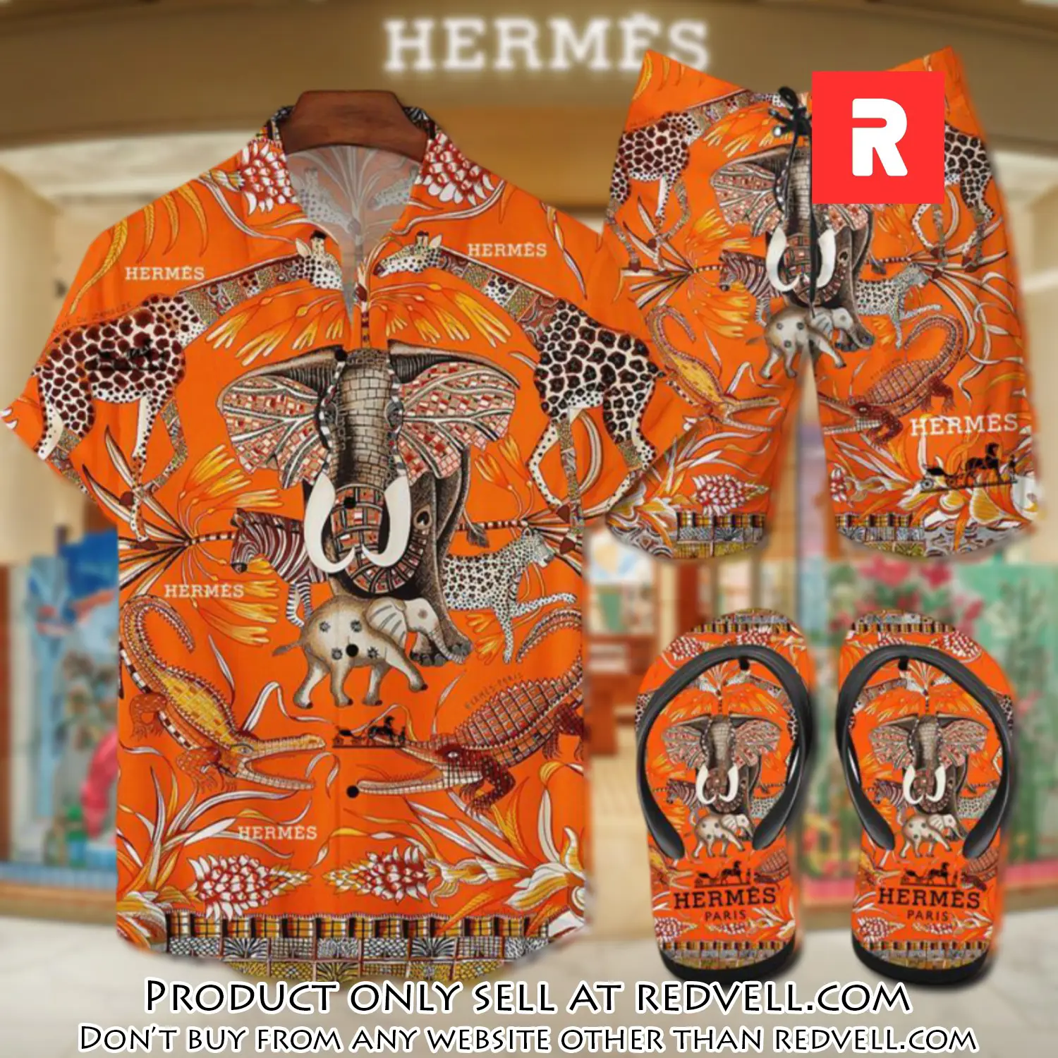 Hermes flip flops and combo hawaii shirt shorts luxury brand summer outfit hsf085 rv4924434